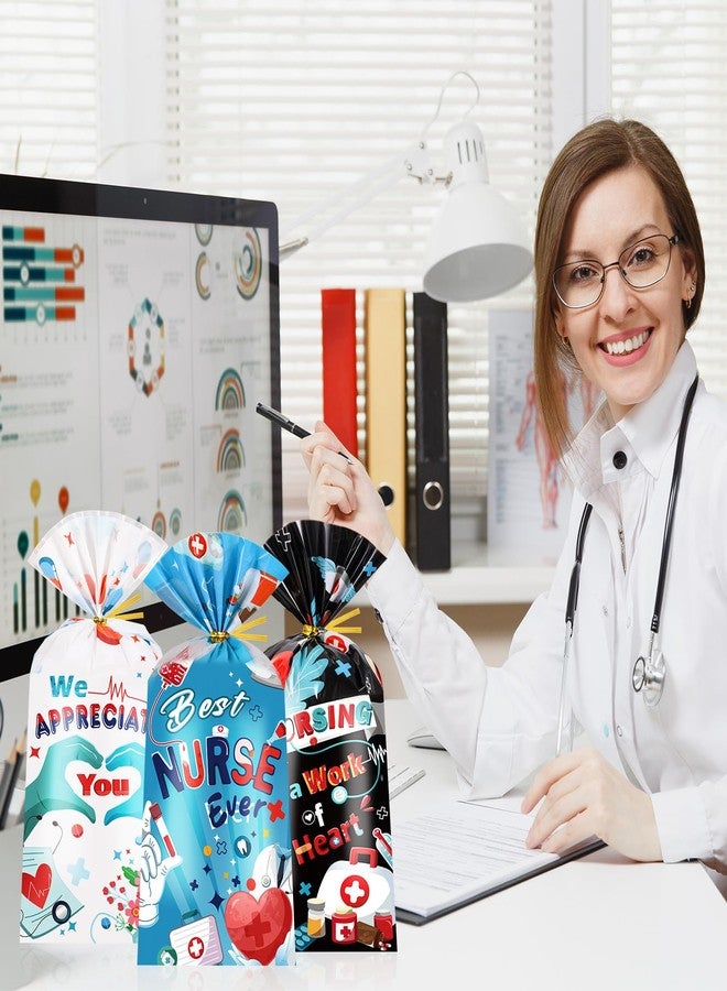 HOWAF 100pcs Nurse Day Candy Bag Bulk, Thank You Nurses Cellophane Bags for Nurse Appreciation Week Supplies, Nurses Week Gift Bags with Twist Ties for Nursing Party Medical Party - Image 5